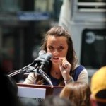 New York NCSY incoming regional board president Jenna Kessler, 17, speaking to rally participants